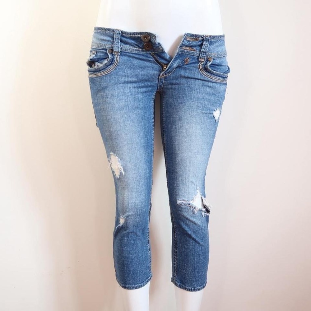 y2k hydraulic distressed denim capris low rise grunge size 3 4